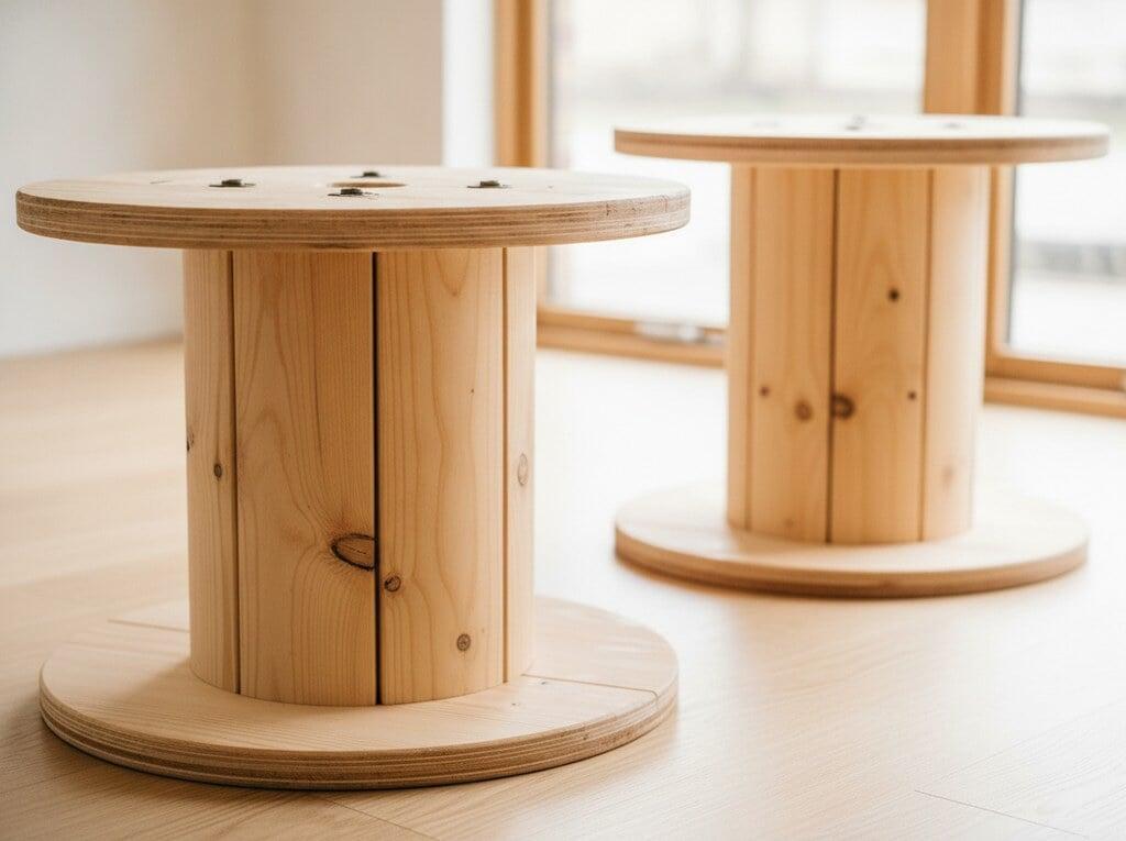 Plywood-flange cable drums for power and telecom cable stacked in a yard